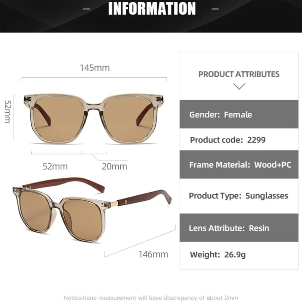 Vintage Square Frame Sunglasses for Women Men 2025 Trendy Retro Wood Grain Plastic Frame UV 400 Protection Eyepeice