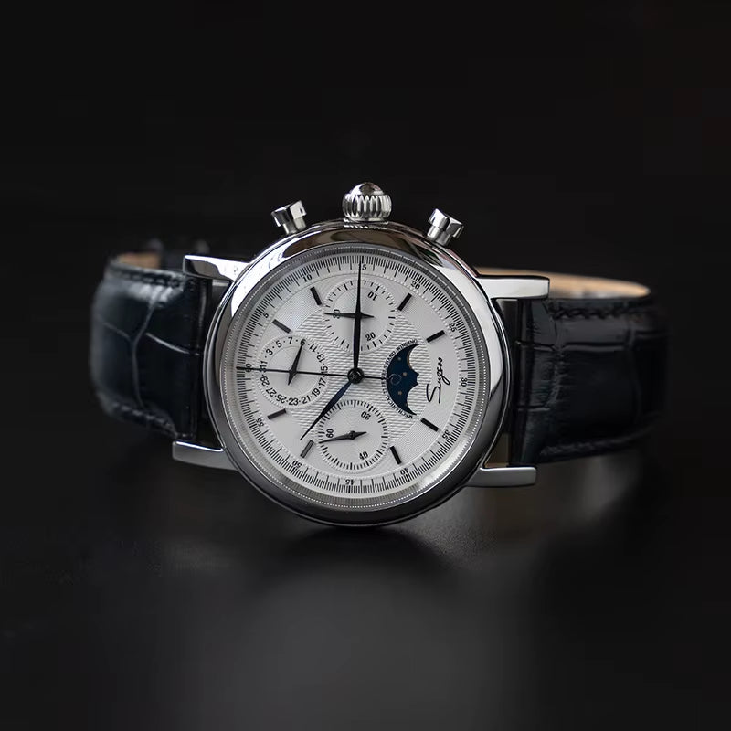 Original Movement ST1908  Men Mechanical Calendar Watch Chronograph Vintage Moonphase Wristwatch Waterproof