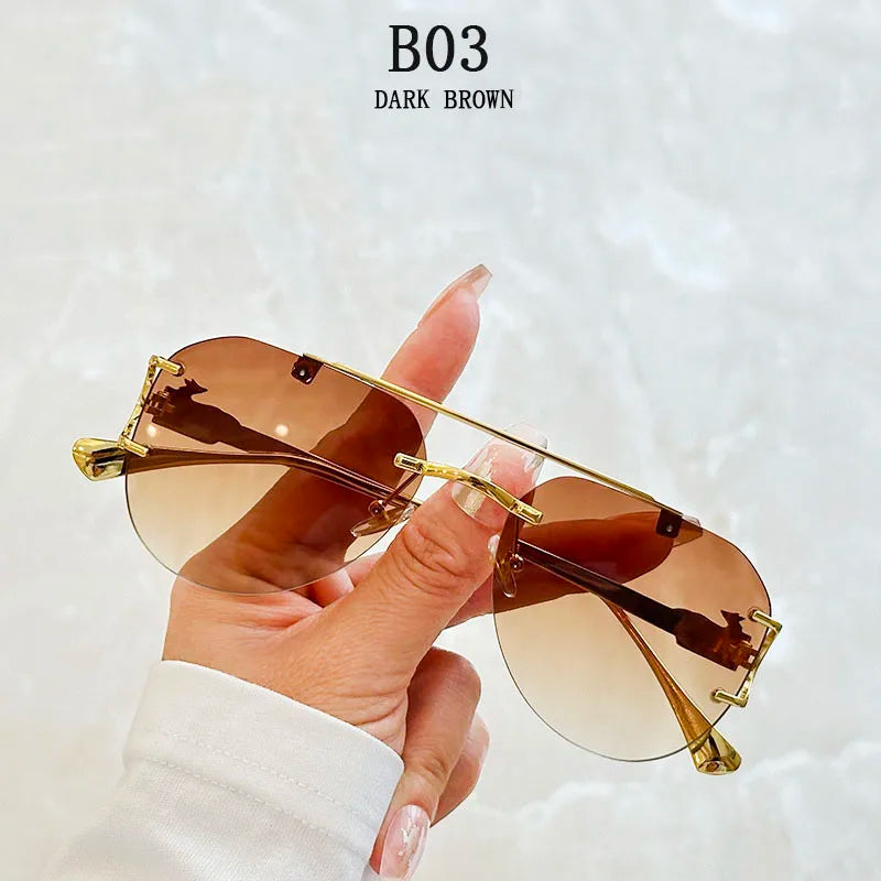 Rimless Designer Sunglasses Women Trendy Luxe Fashion Sunglasses Men Vintage Glasses Lentes De Sol Mujer Lunette Soleil Femme