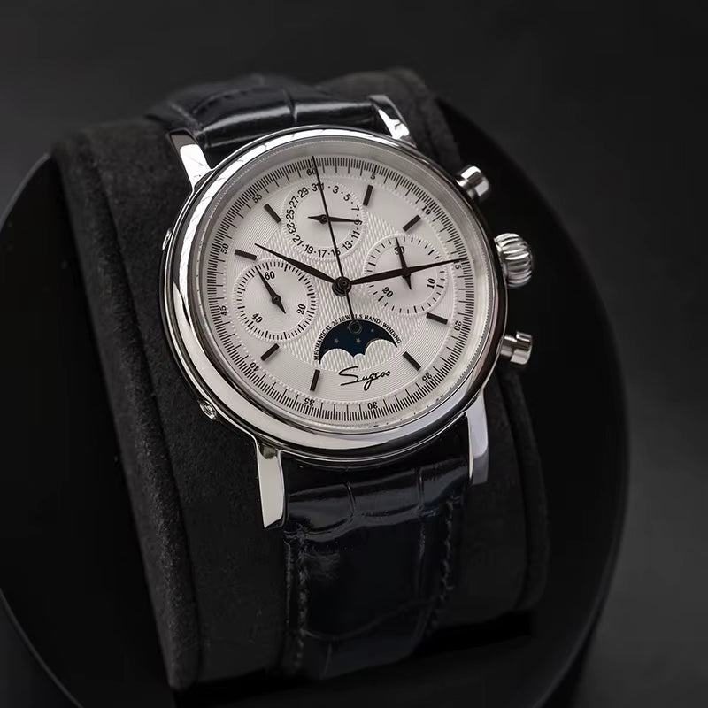 Original Movement ST1908  Men Mechanical Calendar Watch Chronograph Vintage Moonphase Wristwatch Waterproof