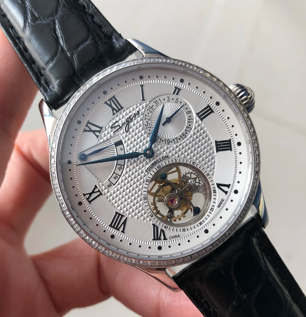 Real Tourbillon Watch Genuine Original ST8001 Movement Mens Calendar Skeleton Gold Diamond Watches Hand Winding/Auto