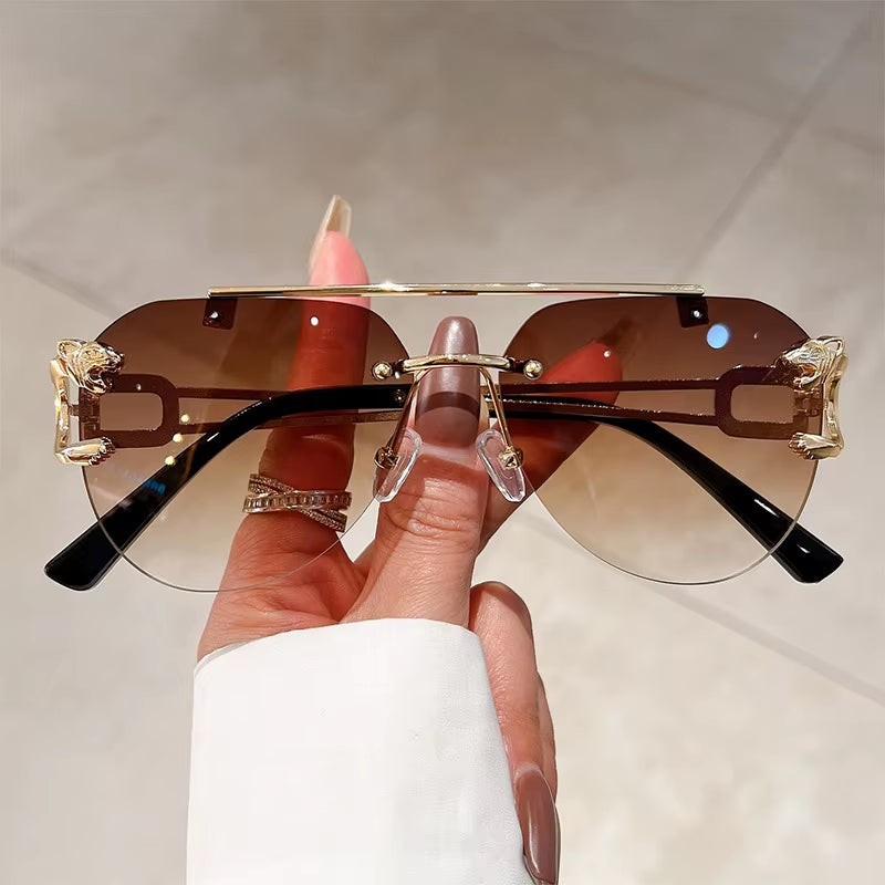 2023 Sunglasses Women Luxury Rimless Vintage Fashion Glasses Lunette Oversized Shades De Soleil Femme Gafas De Sol Mujer Lentes