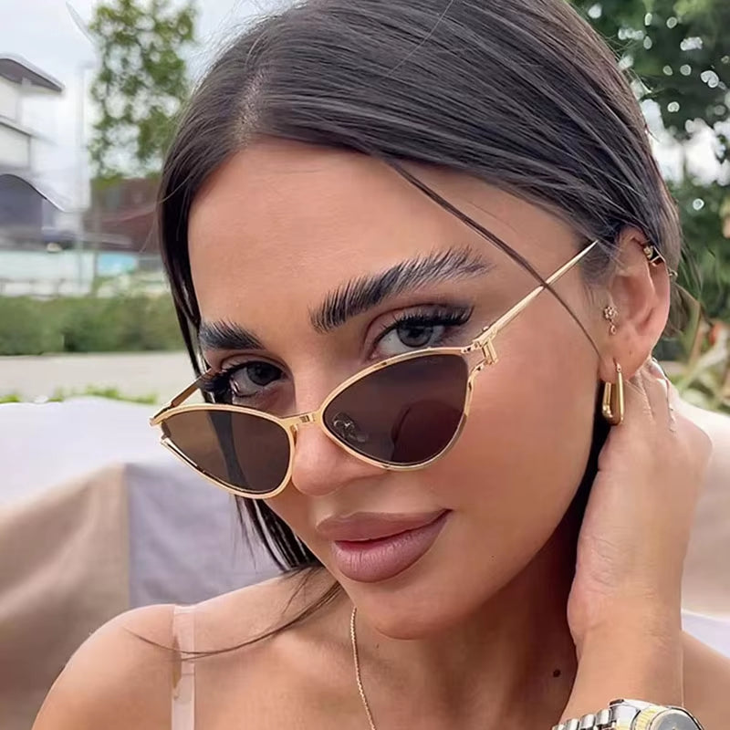 2024 Cat Eye Sunglasses Women Trendy Vintage Vacation Designer Luxury Glasses Lentes De Sol Mujer Lunette Soleil Femme Vasos