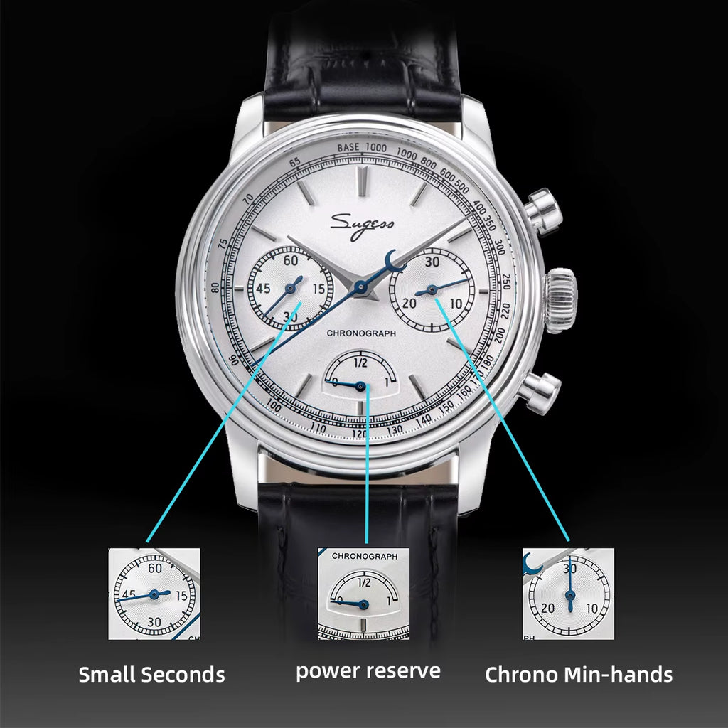 Watch of Men Pilot 1963 Wristwatches ST1906 Chronograph Handwind Movement Domed Sapphire Waterproof Powerreserve Lume V2